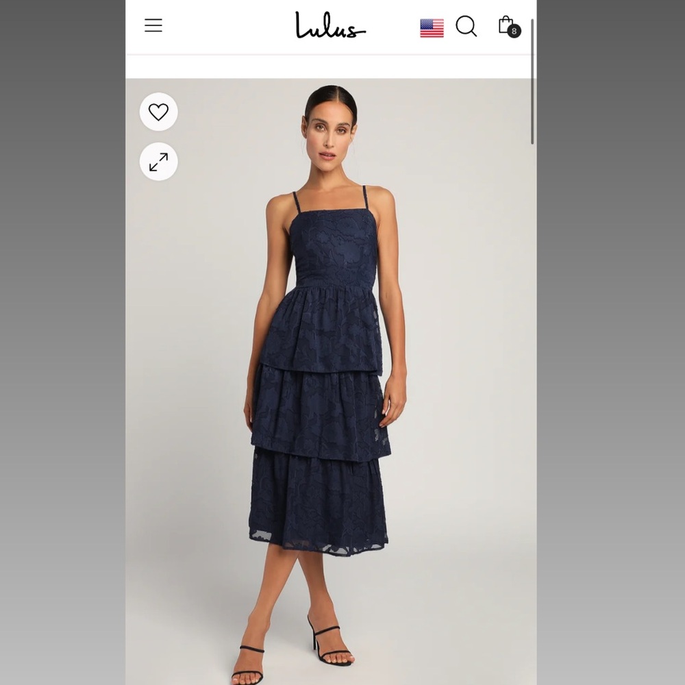 XL Grace and Beauty Navy Blue Burnout Floral
Print Tiered Dress